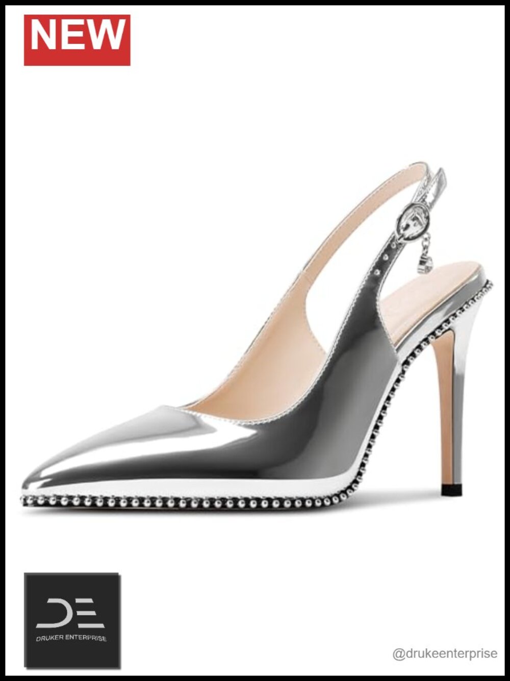 Beaded Slingback Pumps for Women High Stiletto Heel Pointed Toe Slip-on Dress